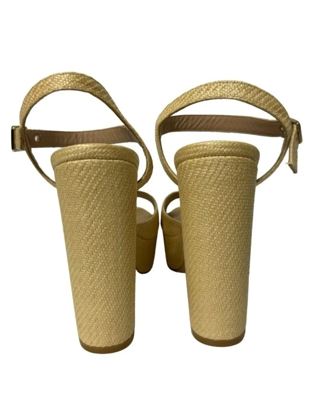 NWT Stuart Weitzman Ryder 95 Tan Platform Sandal Wheat Textured Rafia Size 10